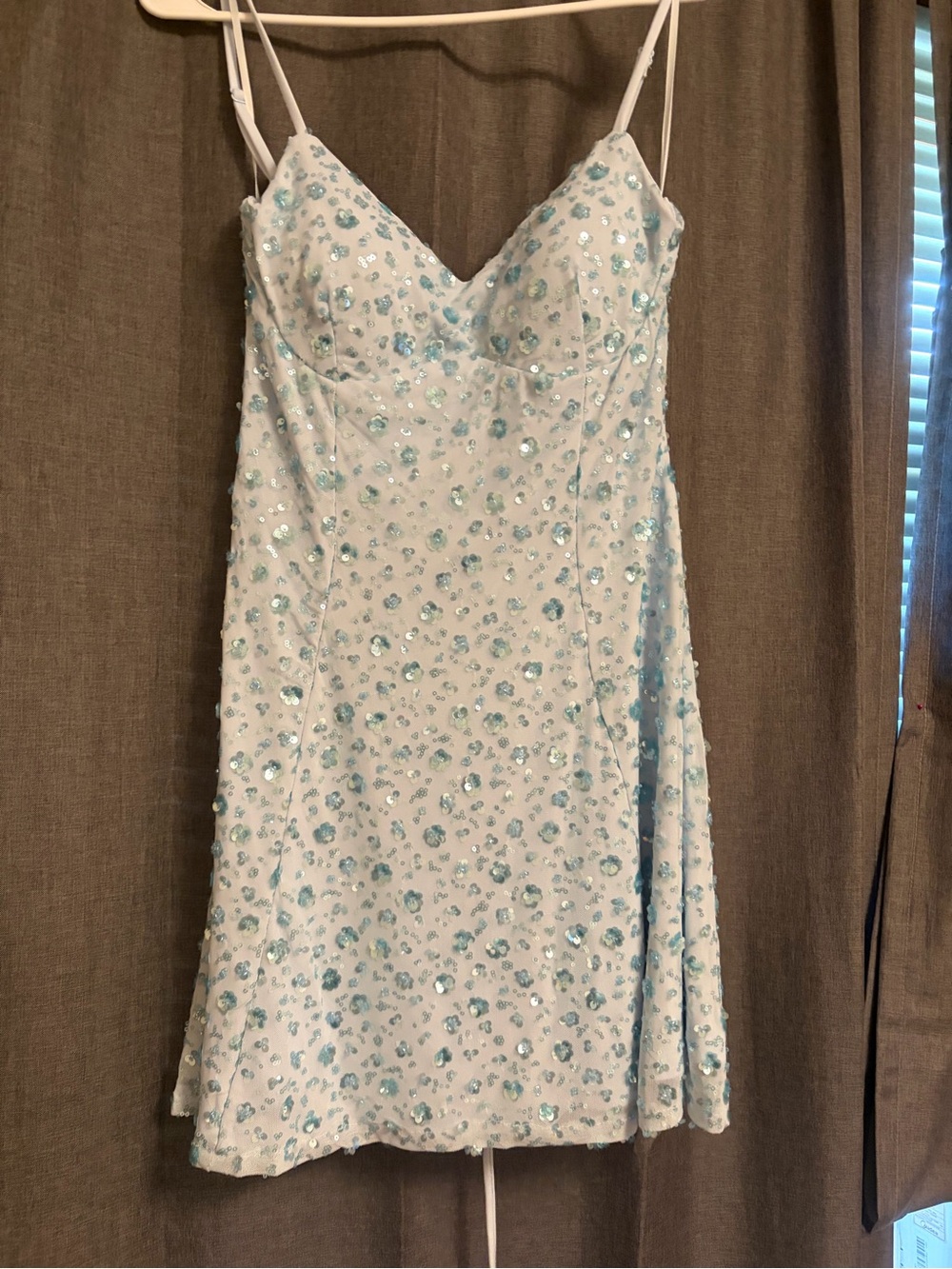 Windsor Pale Blue Sequin Spaghetti Strap Mini Dress